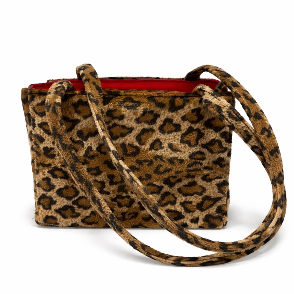 Source Unknown Leopard Print Shoulder Bag with Red Trim.  10x8x6